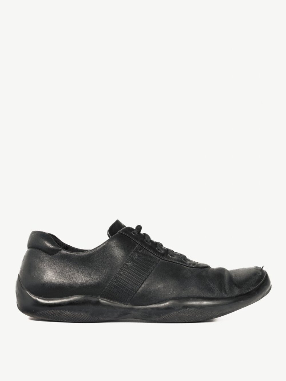 Prada Sport Black Leather Grosgrain-Stripe Lace-Up Sneakers